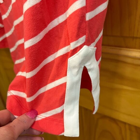 Nautica size L coral and white striped blouse with rope accent - Picture 8 of 9